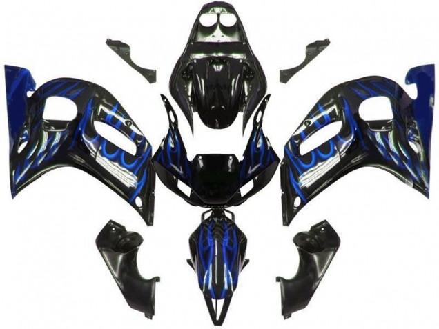 1998-2002 Black Blue Flame Yamaha YZF R6 Motorcycle Fairings