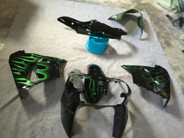 2002-2003 Glossy Black Green Flame Kawasaki Ninja ZX9R Motorcycle Fairings & Bodywork