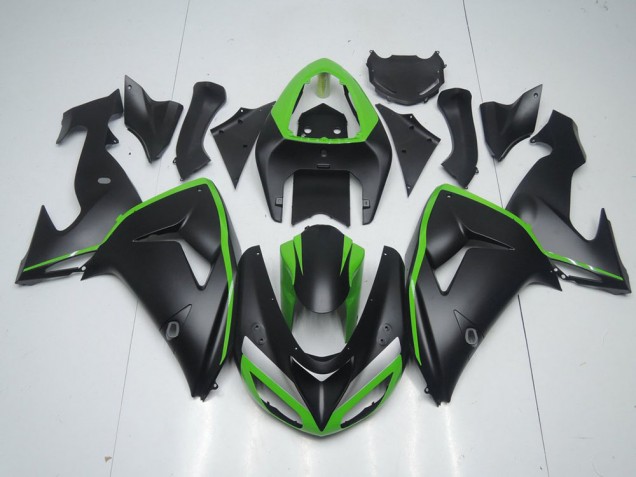 2006-2007 Matte Black with Green Line Kawasaki Ninja ZX10R Motorcycle Fairings