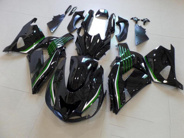 2006-2011 Glossy Black with Green Line Kawasaki Ninja ZX14R Motorcycle Fairings