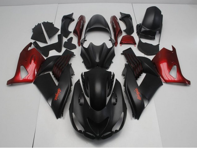 2006-2011 Matte Black and Red Kawasaki Ninja ZX14R Motorcycle Fairings