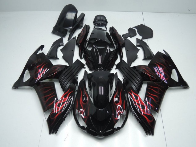 2006-2011 Red Flame Kawasaki Ninja ZX14R Motorcycle Fairings