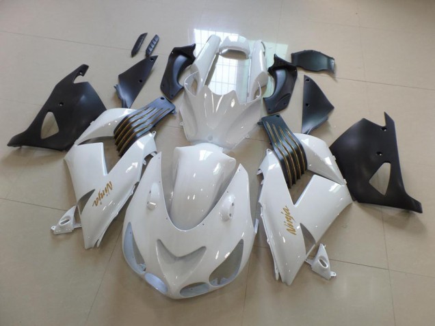 2006-2011 White and Matte Black Kawasaki Ninja ZX14R Motorcycle Fairings