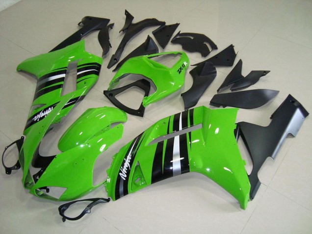 2007-2008 Green and Silver Stripe Kawasaki Ninja ZX6R Motorcycle Fairings