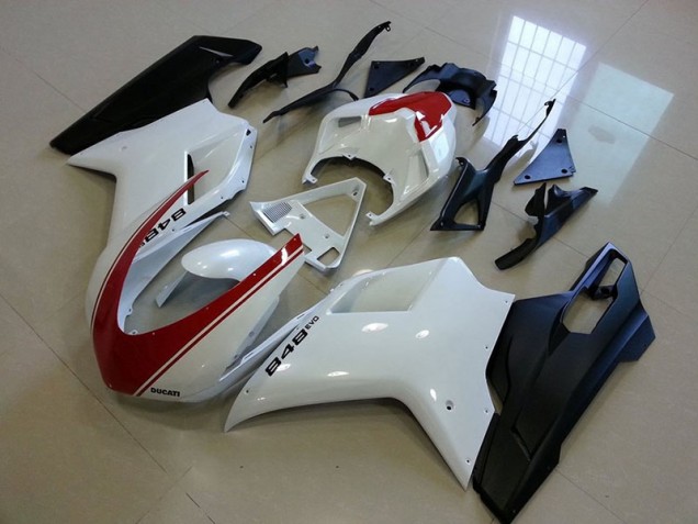 2007-2012 Matte Black White with Red Stripe Ducati 848 1098 1198 Motorcycle Fairings