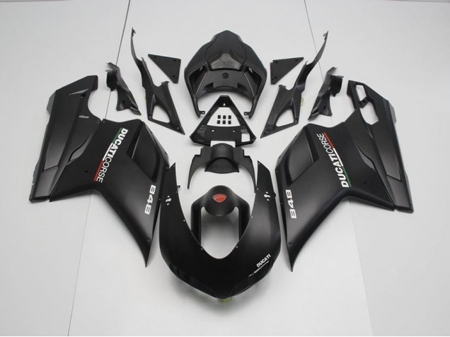 2007-2012 Matte Black with White Decals Ducati 848 1098 1198 Motorcycle Fairings 2007-2012 Matte Black with White Decals Ducati 848 1098 1198 Motorcycle Fairings