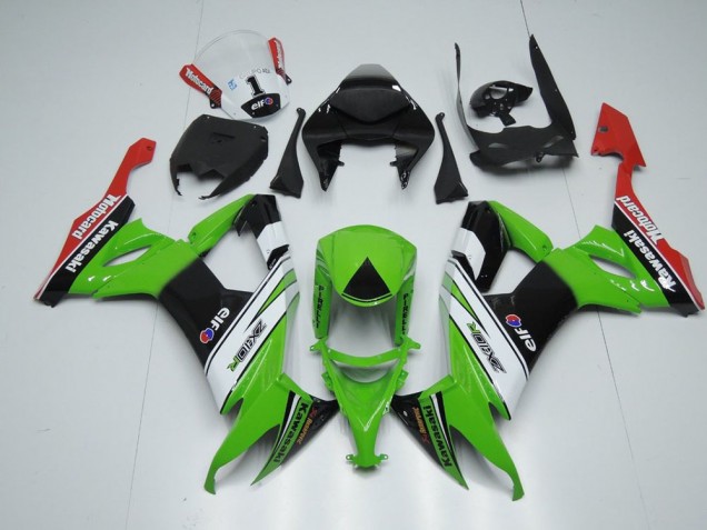 2008-2010 White Black and Green Kawasaki Ninja ZX10R Motorcycle Fairings