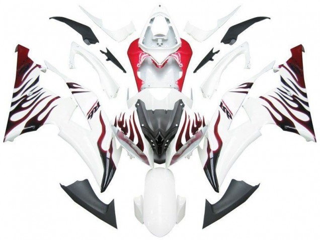 2008-2016 White Red Flame R6 Yamaha YZF R6 Motorcycle Fairings